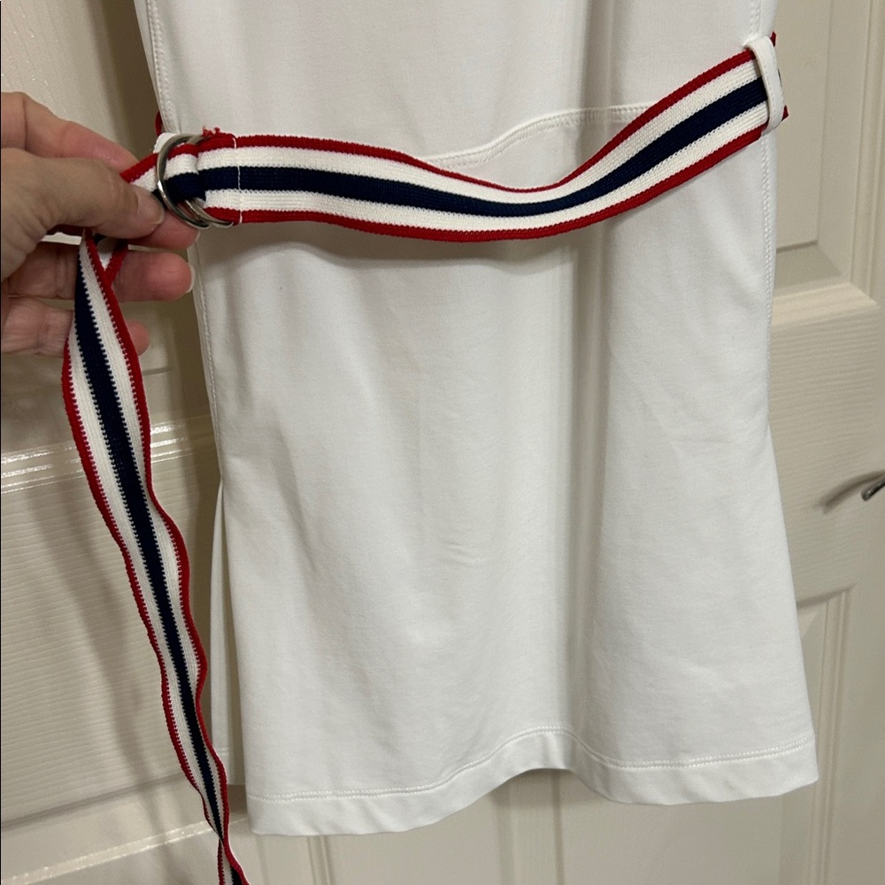 Tail White Mini Dress Tennis Apparel with Red and Blue Trim and Adjustable Belt - Picture 5 of 8